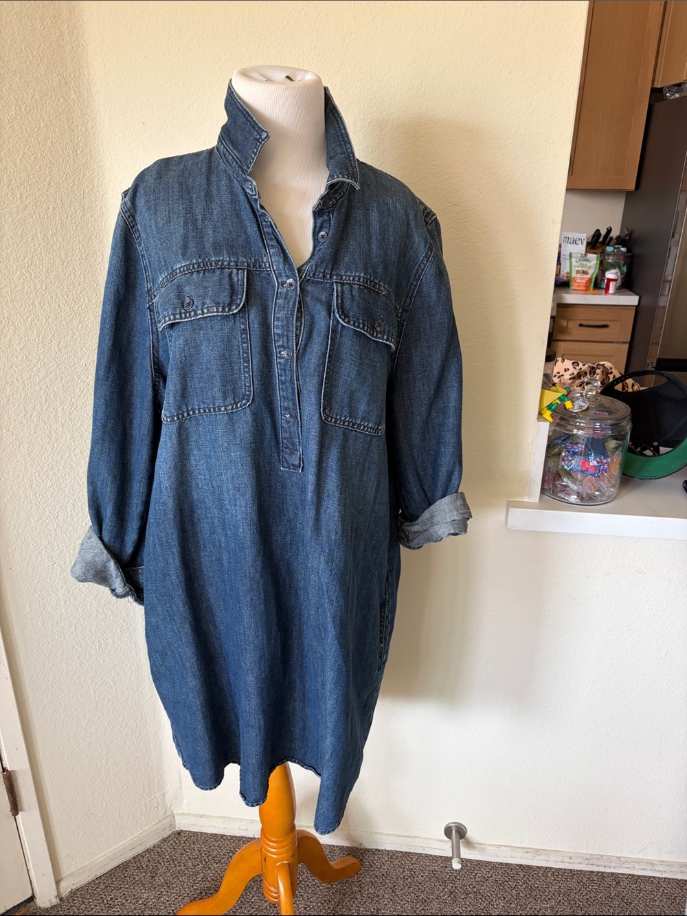 Denim Shirt Dress in Classic Blue
